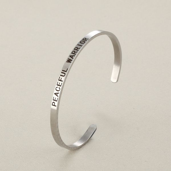 

stainless steel bangle engrave peaceful warrior bangles,5pcs engrave custom logo bangle 4.0*62mm, Black