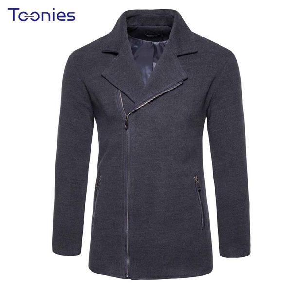 

2018 autumn winter mens fashion woolen coat male long sleeve zipper solid business social overcoat homme casaco masculino, Black