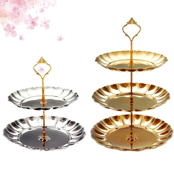 

Gold ilver tainle teel round cake tand wedding birthday cake rack home creative nut candy pa try plate party upplie hip