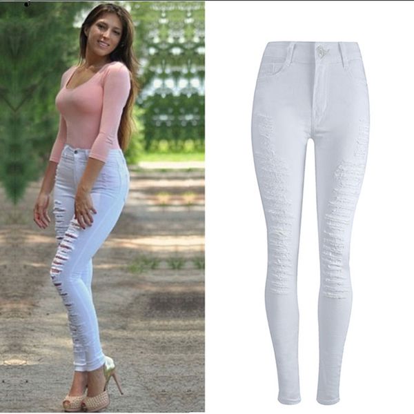 

ripped jeans for women skinny jeans high waist boyfriend plus size hole trousers denim pencil pants denim, Blue