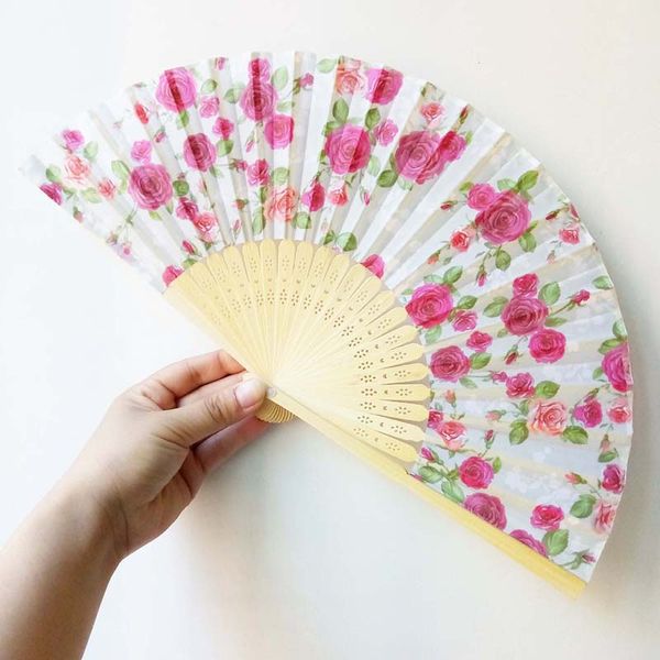 Elegante Plum flor de cerejeira de seda Fan casamento favores Rose Flower Fan Mão Design Ideas presente ZA6009