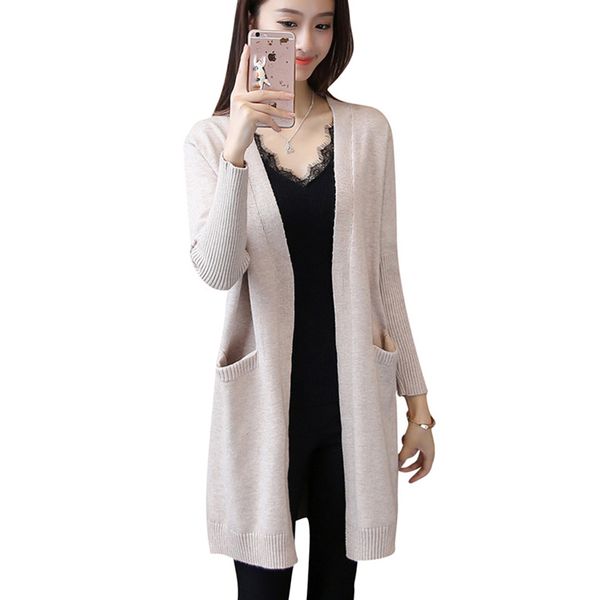 

autumn winter sweaters cardigans for women 2018 new cashmere twist knitwear with pockets fashion solid slim female long cardigan, White;black