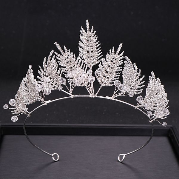 

kmvexo 2019 new design crystal leaves tiaras wedding crown bridal diadem hair accessories rhinestone headpieces pageant party, Golden;white