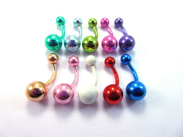 

100pcs chirstmas steel bar mixed color belly button ring with pearl ball body jewelry navel pierce, Silver