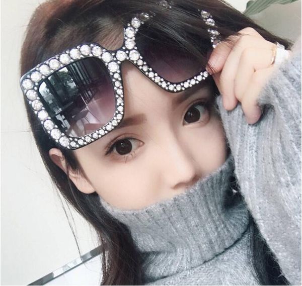 

лучшие качества алмазные luxury cолнцезащитные очки женщин новые площади крупногабаритные top brand vintage sunglass большой женский кадр, White;black