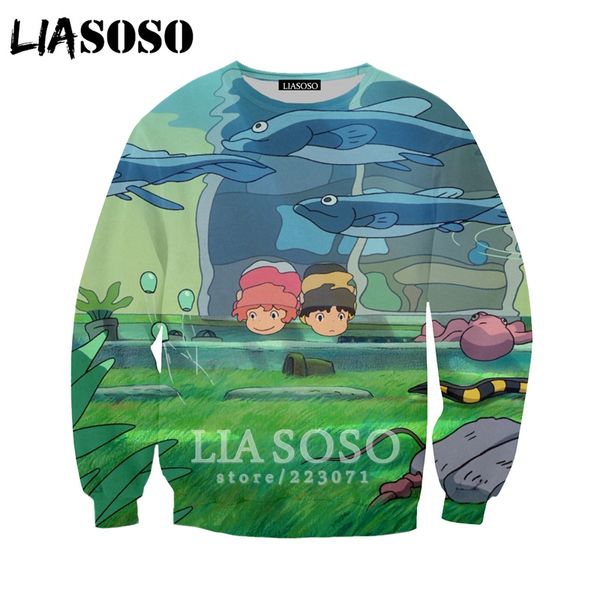

liasoso 2018 autumn new men women 3d print anime movie ponyo on the cliff sweatshirt long sleeve fashion hoodie pullover b179-02, Black