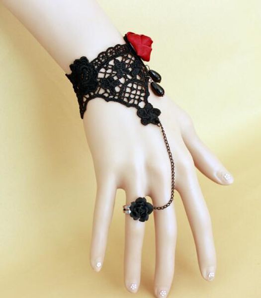 

new korean popular black lace wine red rose bracelet is a chain of personal fashion classic delicate elegance, Golden;silver