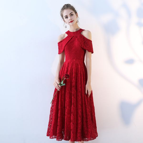 

off shoulder lace bridesmaid dresses ankle length 2018 new burgundy party dresses elegant wedding guest dresses, White;pink