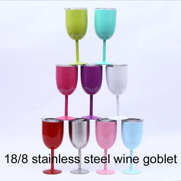 

7 colors vacuum stainless steel wine cocktail goblets wine glass beer cup with lid drinking
