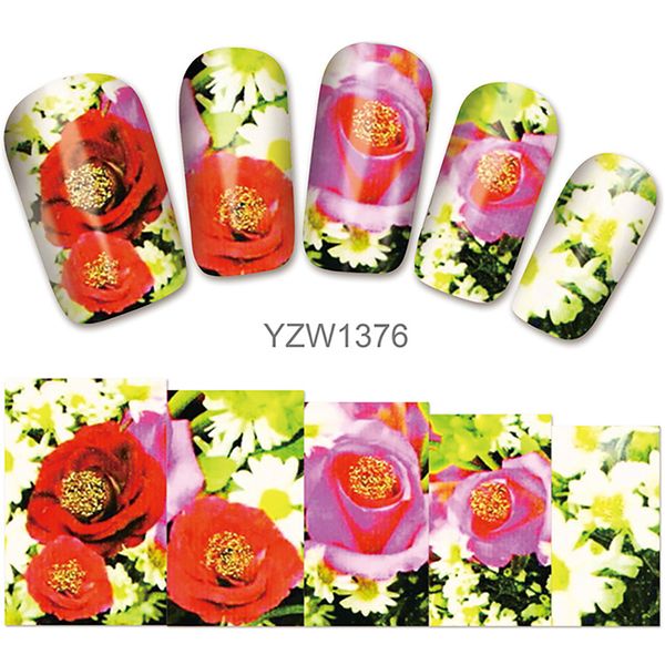 

optional blossom colorful flower rose valentine water full wraps nail art decals charms tips for beauty nail tools sticker, Black