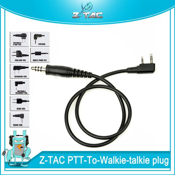 

tactical ptt-to-walkie-talkie plug electronic wire for tactical headset radios fit baofeng uv-5r uv-6r uv-82 uv-b6 tyt th-uvf9 radio