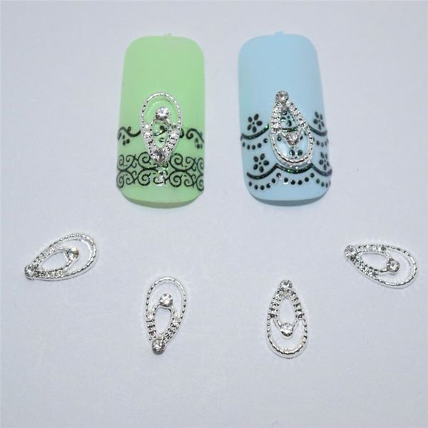 

10psc new diamond oval 3d nail art decorations,alloy nail charms,nails rhinestones supplies #048, Silver;gold