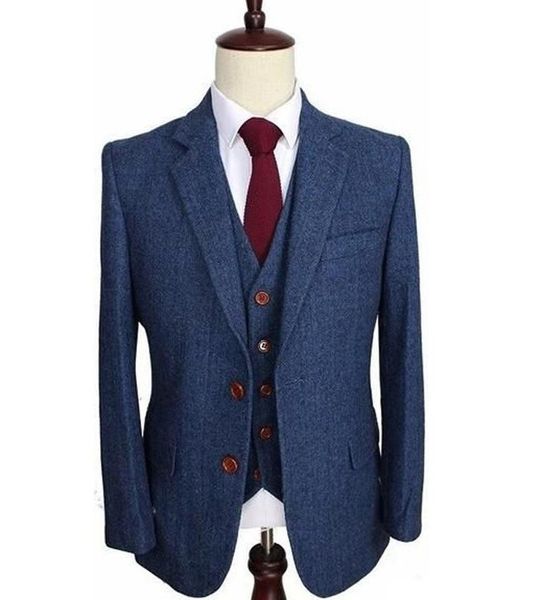 

winter fashion blue tweed groom tuxedos notch lapel two button men wedding tuxedos men formal business party suit (jacket+pants+tie+vest)897, Black;gray