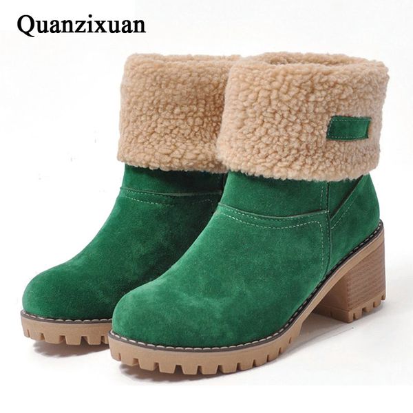 

quanzixuan brand women boots female winter shoes woman fur warm snow boots square high heels ankle women black boot size43
