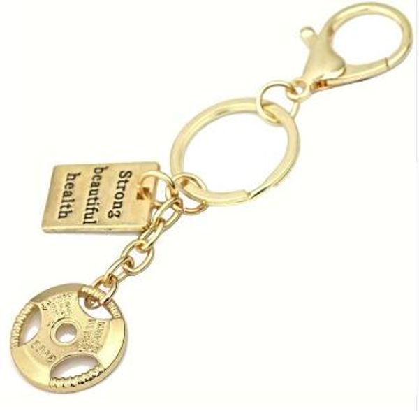 

6pcs/lot nice gym large dumbbell stainless steel keychain sports fitness personalized key chains for men jewelry gift customize wholesale, Slivery;golden