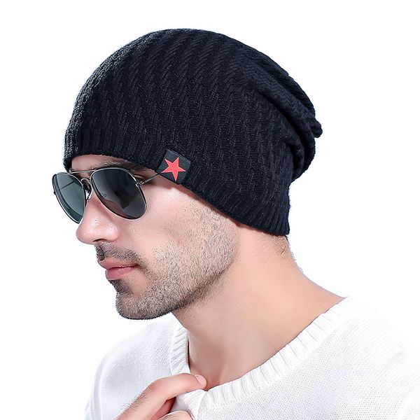

plus velvet thicken men's winter beanie hats outdoor skiing caps knitted skullies hats autumn bonnet gorro for men