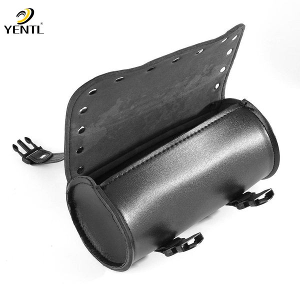 

motorcycle pu leather tool bag luggage saddlebag roll barrel storage for harley portable seat back frame tube saddle bag pouch