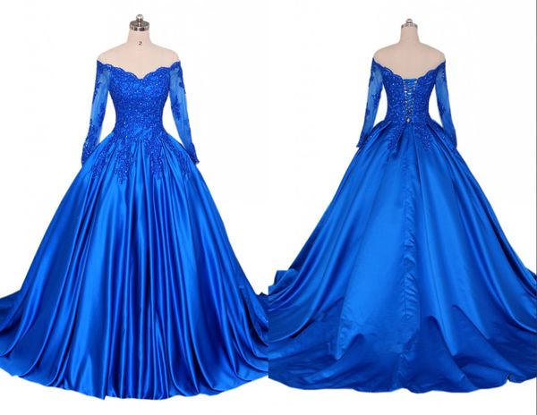 

v neck blue evening dress with long sleeves lace a line princess 2022 applique illusion sequined beaded corset back quinceanera party dress, Black;red