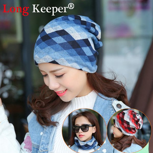 

long keeper women casual knitted scarf spring autumn hats plaid female caps letter printed pile lady cap beanies wholesale gorro, Blue;gray