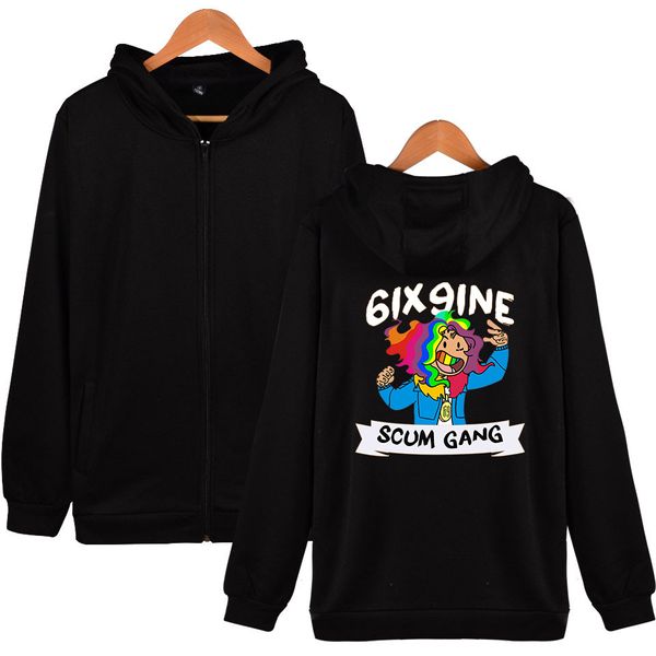

new rapper rap hip hop hoodie streetwear 6ix9ine hoodies rapper tekashi69 jacket coats men long sleeved pullovers plus size, Black