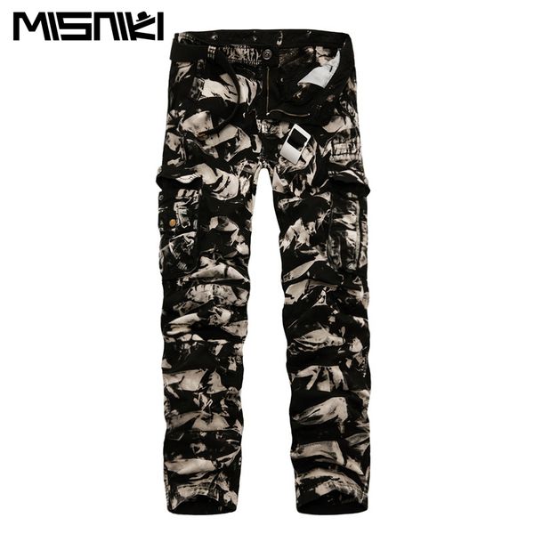 

misniki 2017 spring new cotton cargo pants men multi-pocket casual slim camouflage trousers men(asian size 29-40, Black