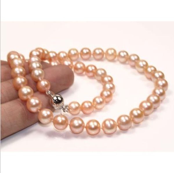 

natural 10-11mm south sea gold pink pearl necklace 18 inch yellow ball buckle, Silver