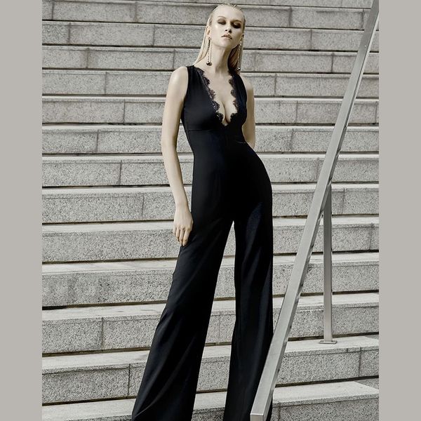 

wholesale 2018 new rompers black v-neck elastic tightness night club woman bandage jumpsuits (h2144, Black;white