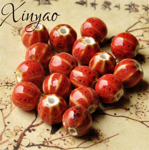 

xinyao 30pcs/lot flower glaze watermelon ceramic beads handmade bead with 2.5mm hole for women diy bracelets jewelry making 12mm, Black