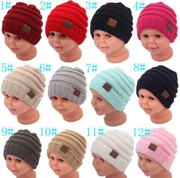 

New fa hion 12 color baby autumn and winter hat cc trendy beanie crochet fa hion newborn children wool knitted cap warm cap outdoor hat