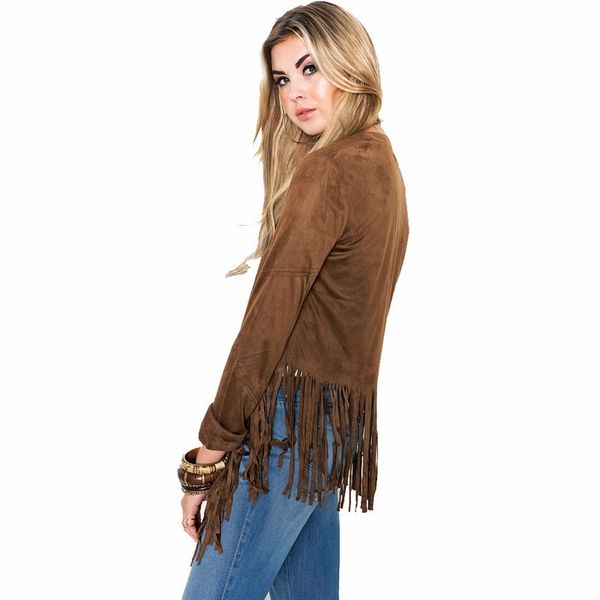 

women's hem jacket coat solid classic tassel cardigan jacket for women female lady causal outerwear, Black;brown