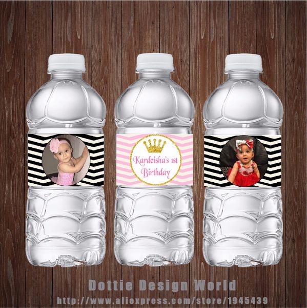 Gold Glitter Crown Your Own Photo Water Bottle Labels Candy Bar