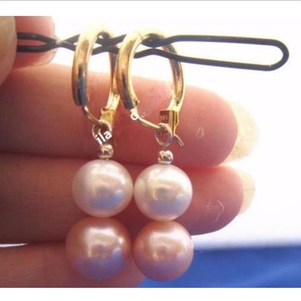 

noblest natural pink with white south sea pearl swing earrings 14k gold, Golden