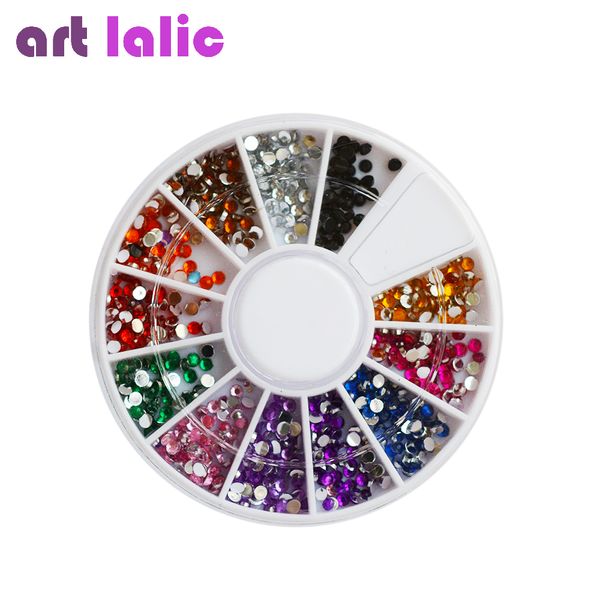 

random color nail rhinestones wheel 2mm acrylic nail art rhinestones decoration for uv gel polish deco diy tools, Silver;gold