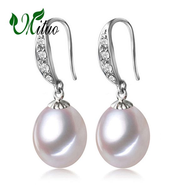 

mituo freshwater pearl earrings female bohemian long drop earrings for women 925 sterling silver fine jewelry 2018 new trendy, Golden;silver