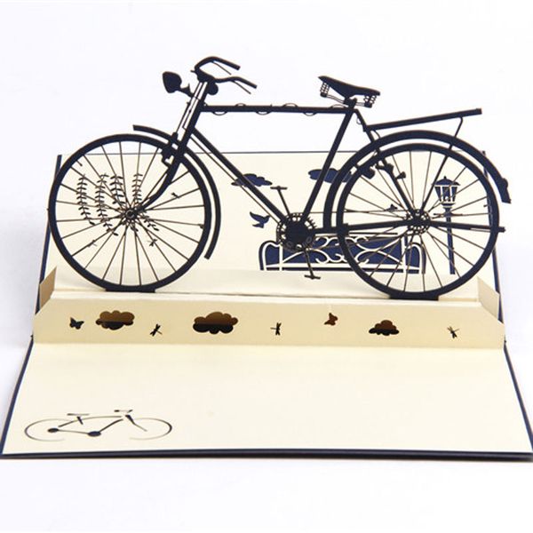 Biglietti d'auguri di carta per bici vintage tagliati al laser 3D fatti a mano Cartoline di buon compleanno per forniture per feste festive per bambini