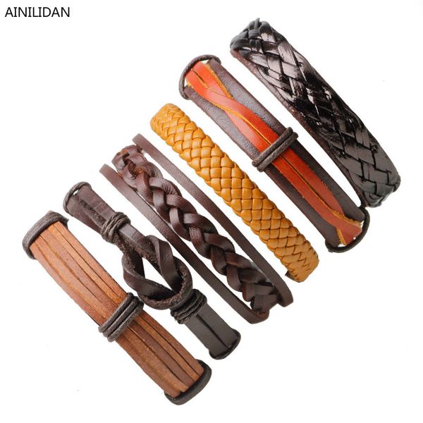 

ainilidan european fashion genuine leather bracelets wristband handmade diy manual wax rope bracelet bangles for men women, Golden;silver