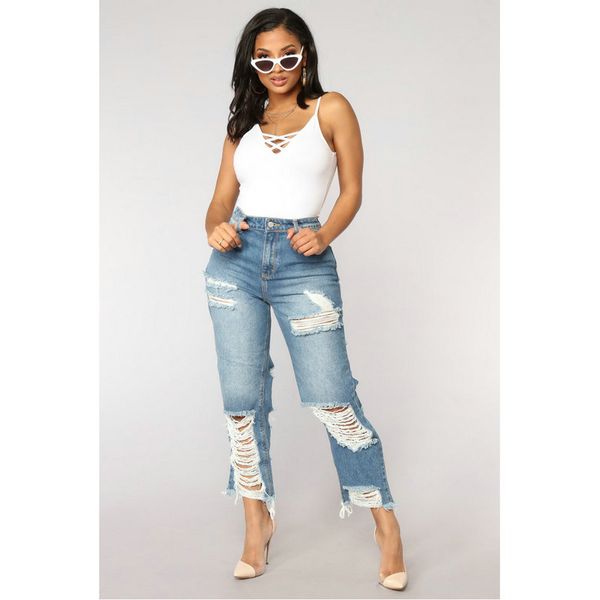 

summer new hole do old woman fashion personality pocket zipper jeans, Blue