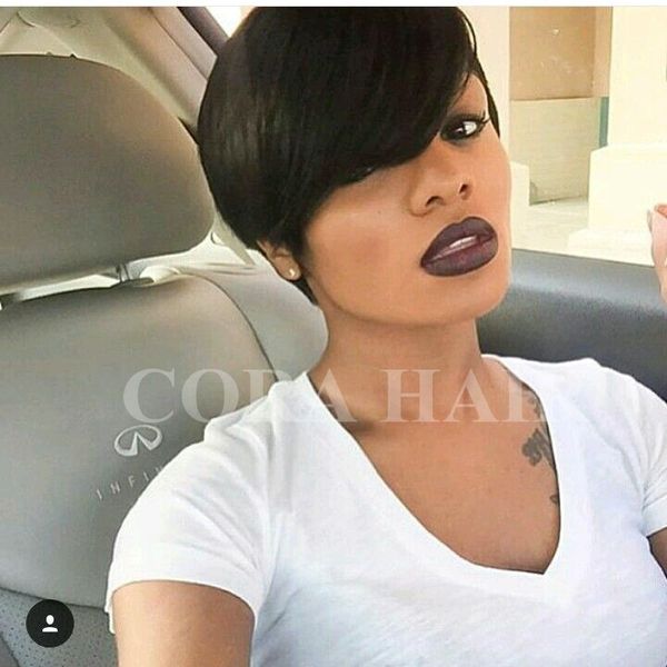 Short Bangs Short Human Natural Hair Wigs Pixie Cut Black Natural