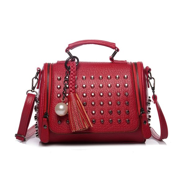 

2018 famous brand retro shoulder bag rivet luxury handbags women bags designer handbags pu leather bag sac a main