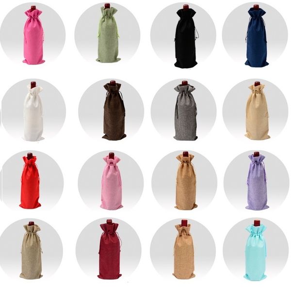 

new flax drawstring bags multi colors wine bottle bags gift pouch with pull rope storage bags t2i295