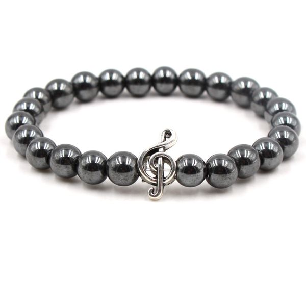 

stone beads bracelet leopard head note music elastic strand charms bracelet, Black
