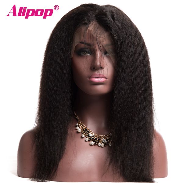 

alipop] pre plucked 360 lace frontal closure with baby hair remy brazilian kinky straight hair bundles 100% human closure, Black;brown