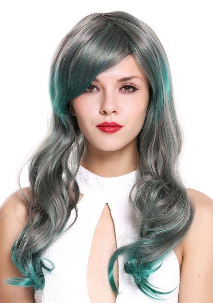 

ladies' wig noble long wavy parting gray green red mix 6083-1102tbd, Black;brown