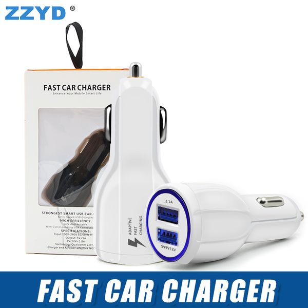

zzyd qc3.0 led light dual usb fast car charger universal adapter for phone 7/8/x samsung s8 s9 note8 s9plus