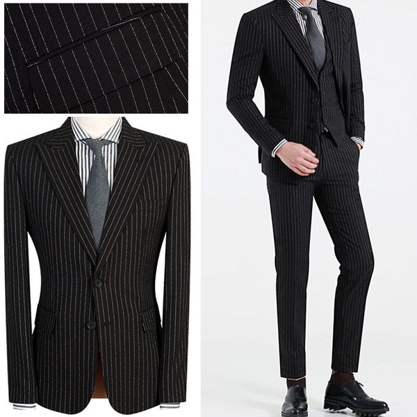 

black mens striped suit costum made fashion tuxedos ropa formal hombres latest coat pant designs blazer(jacket+pant+tie+vest, White;black