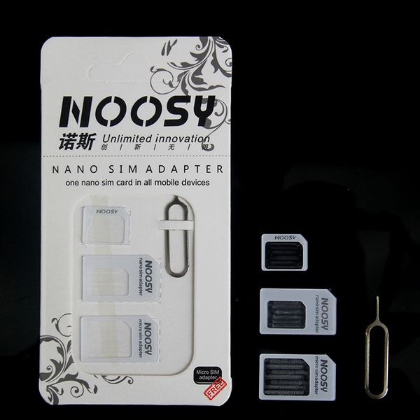 4 em 1 noosy nano adaptador de cartão micro sim ejetar pin para iphone xs x 8 7 6 s 6 plus com caixa de varejo 1000 pçs / lote