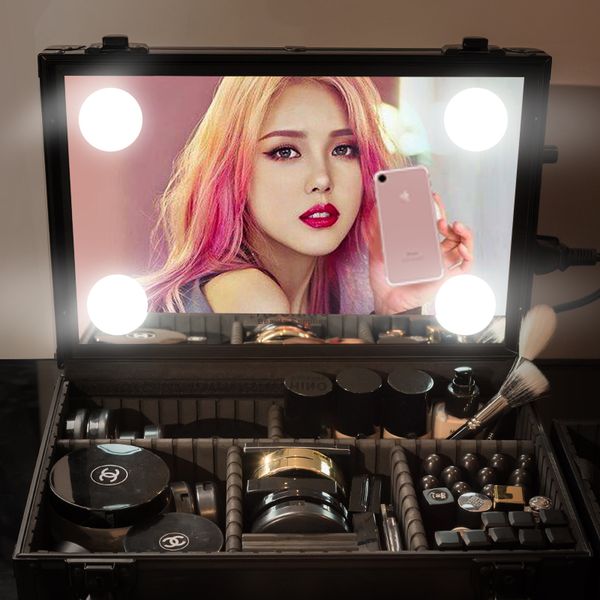 

makeup train case - cosmetic organizer box makeup case with lights and mirror with customized dividers large mak