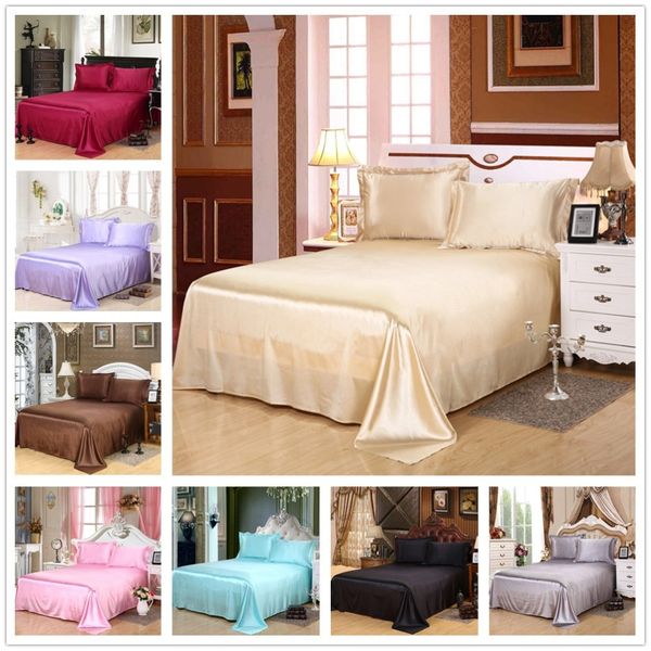 

classic solid silky bright smooth bedding sheet earthing bedsheet shams bed covers double satin bed flat sheet set king size