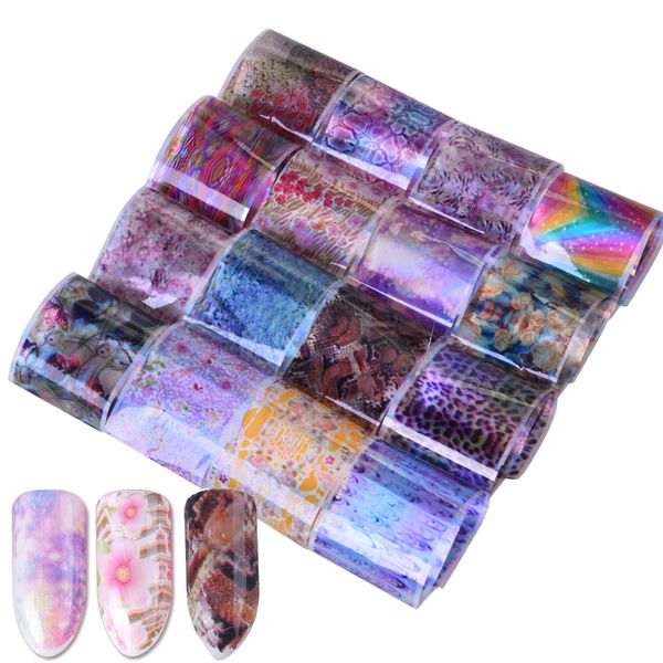 

16 pcs/set starry sky nail art glue transfer sticker mixed animal flower designs foils nails tips manicure nail decor tool ch502, Black