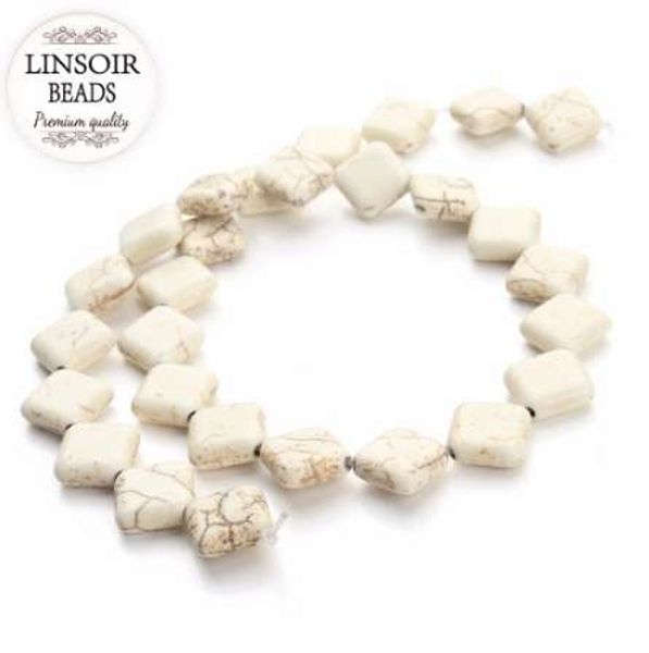 

linsoir square natural white turquoises beads 12x12mm loose natural stone spacer seed beads for diy jewelry making 40cm/strand, Black